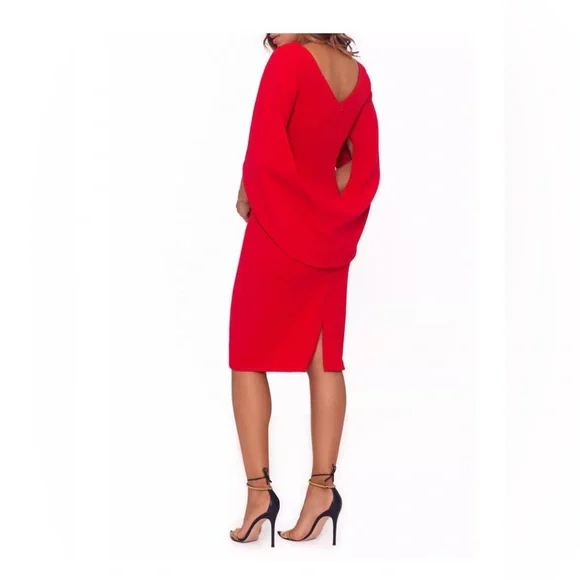 Betsy & Adam Elegant Red Cape Dress, Size 10 - Picture 2 of 9